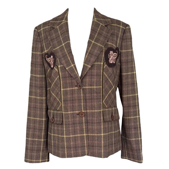Votre Nom Brown Plaid Embellished Blazer US 12 - Picture 1 of 5
